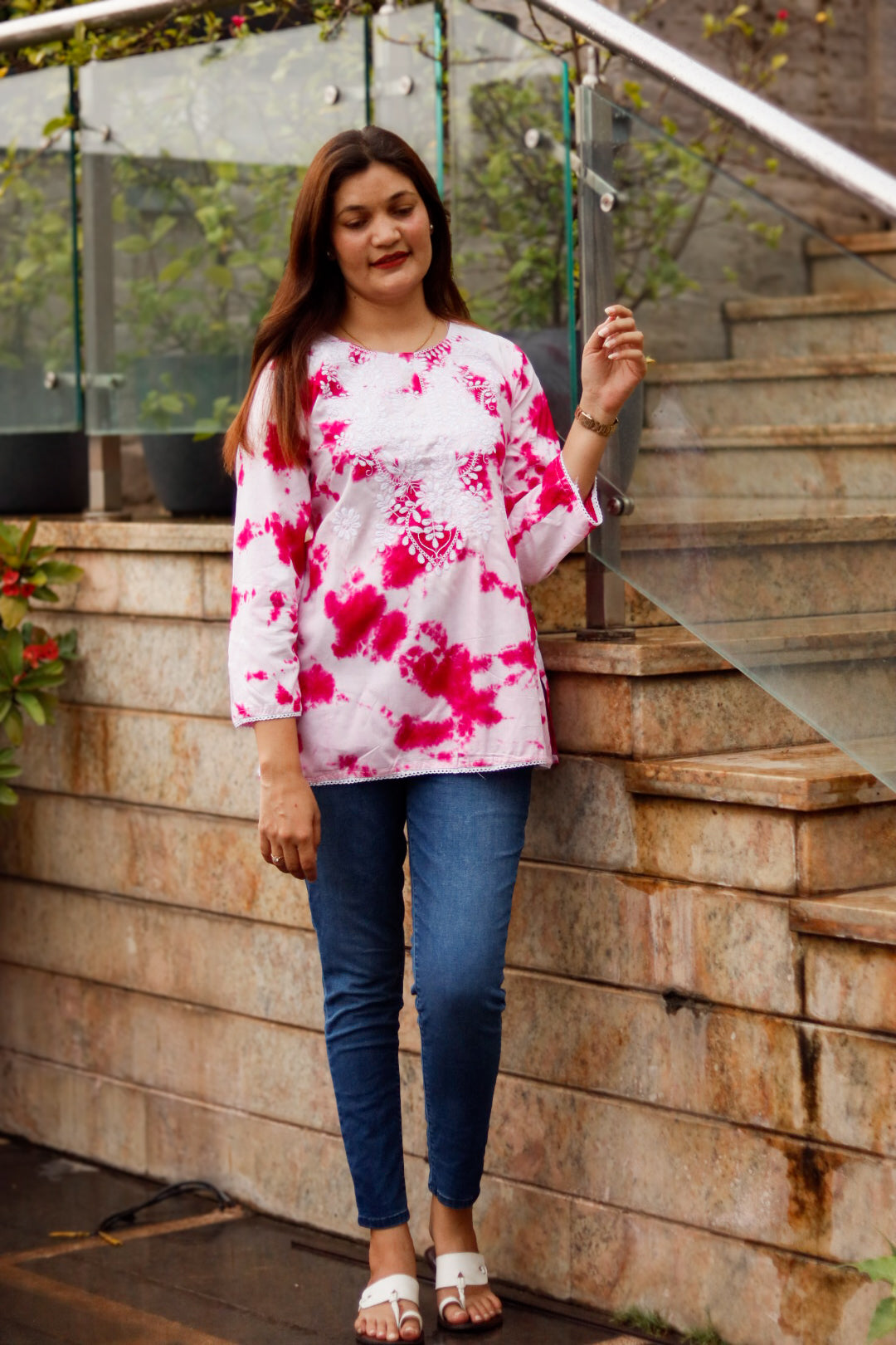 Pink and Green Tie and Dye Top