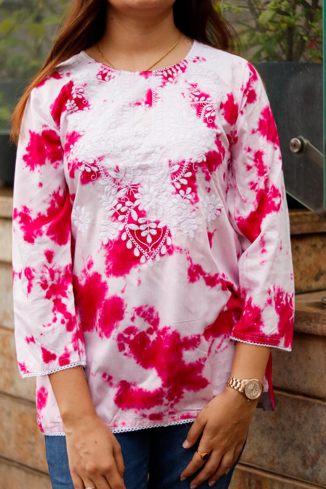 Pink and Green Tie and Dye Top