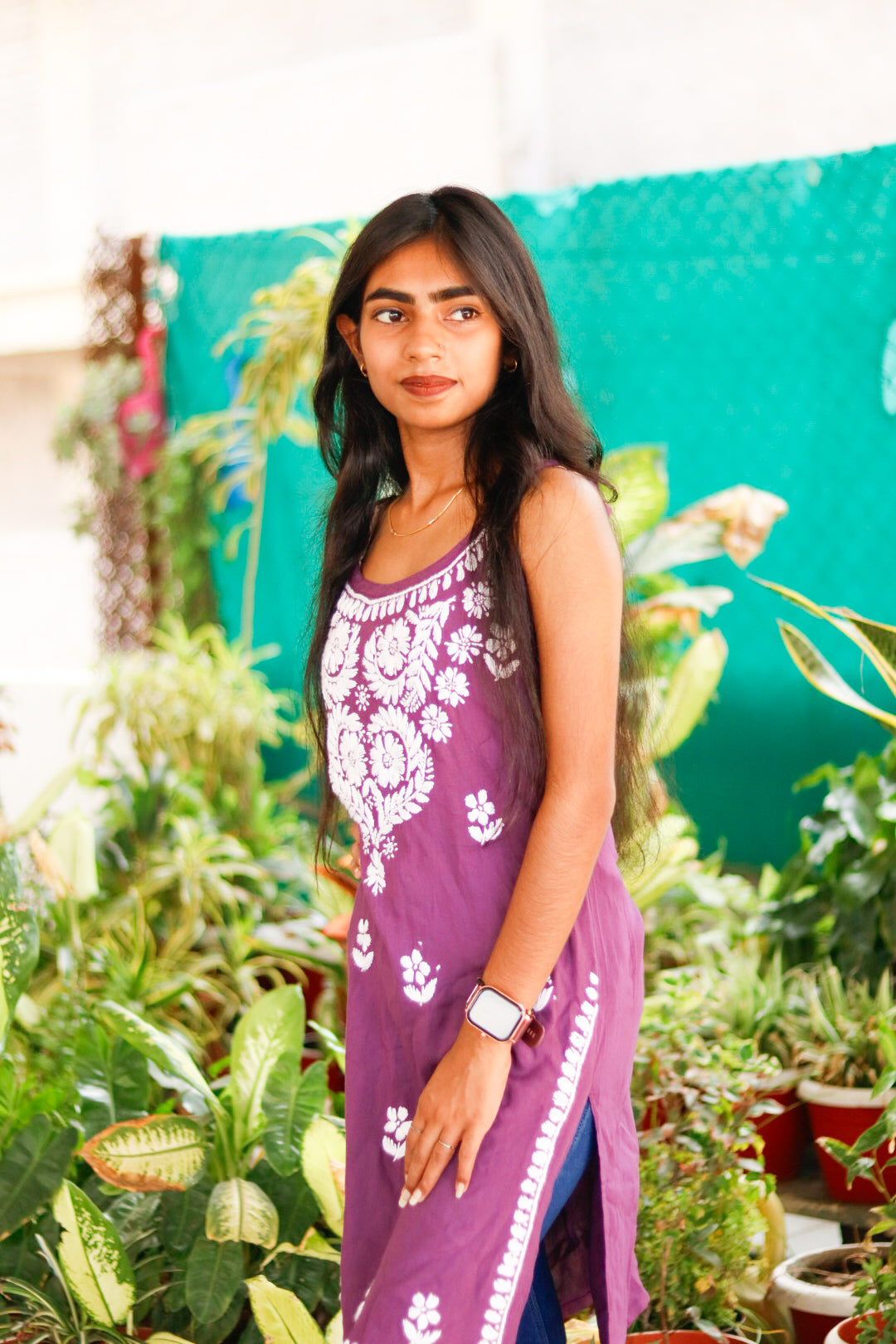 VILOET Sleeveless Chikankari Rayon Shot Top Style Kurti