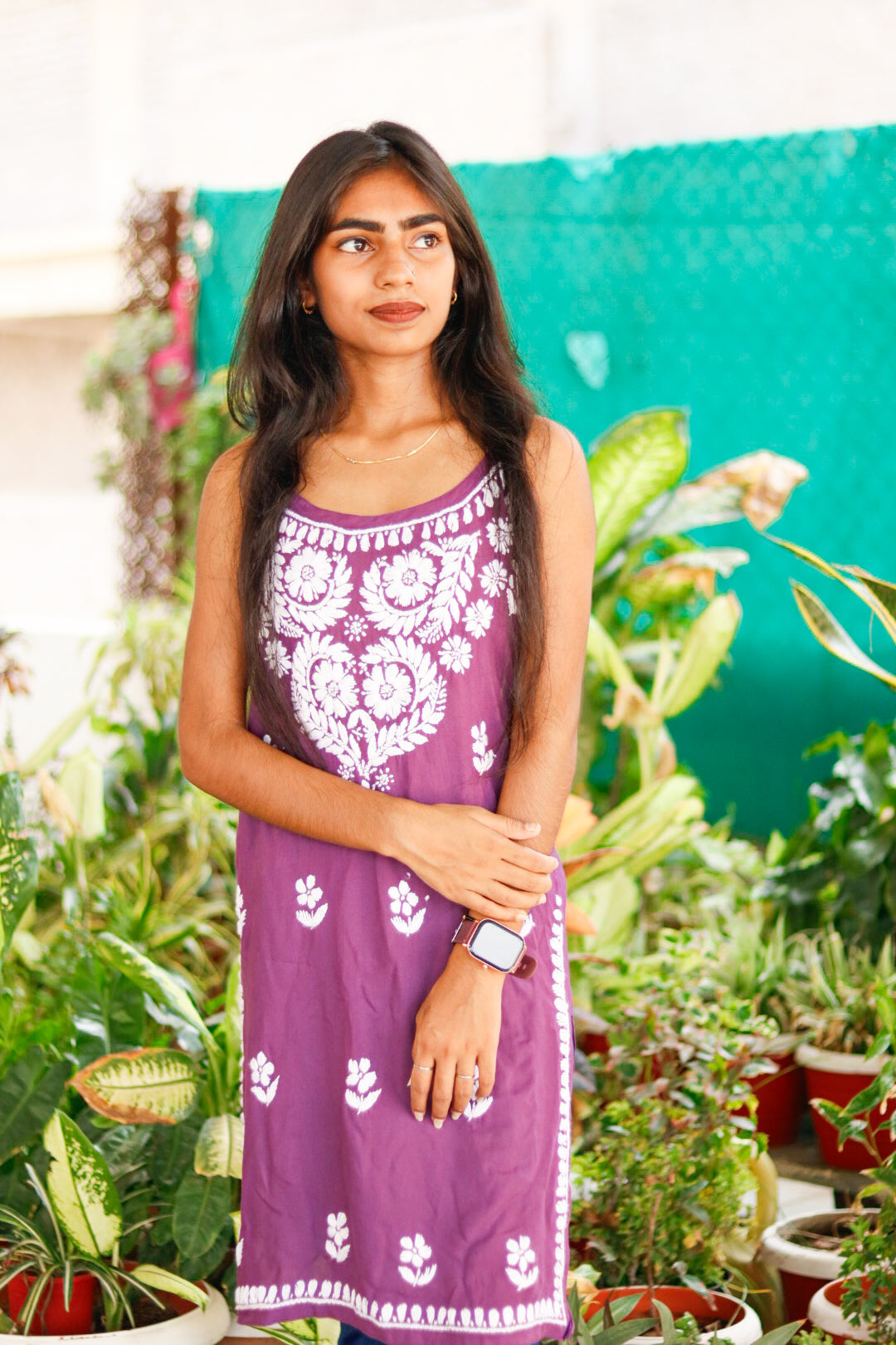 VILOET Sleeveless Chikankari Rayon Shot Top Style Kurti