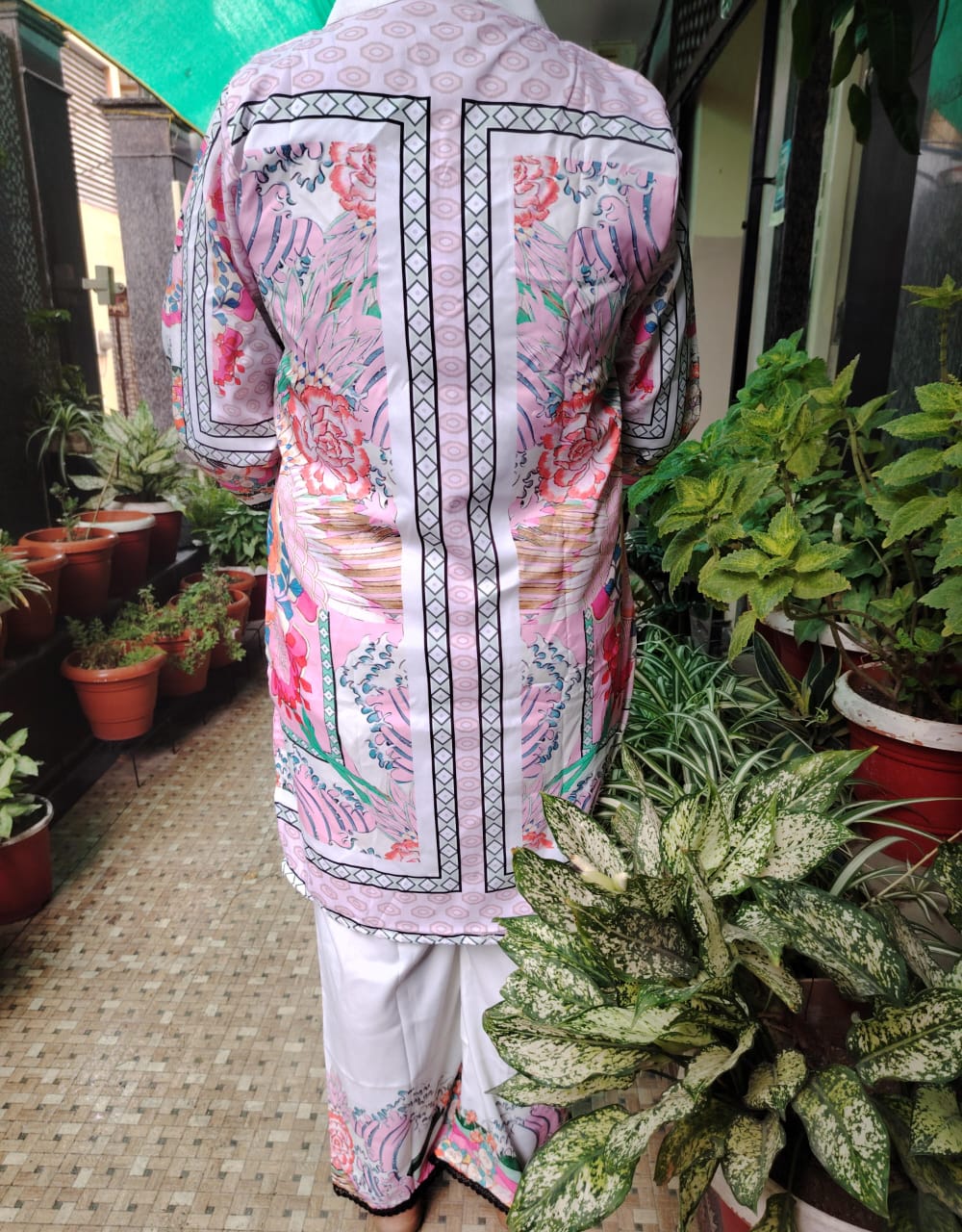 pink printed turkish crep cord set