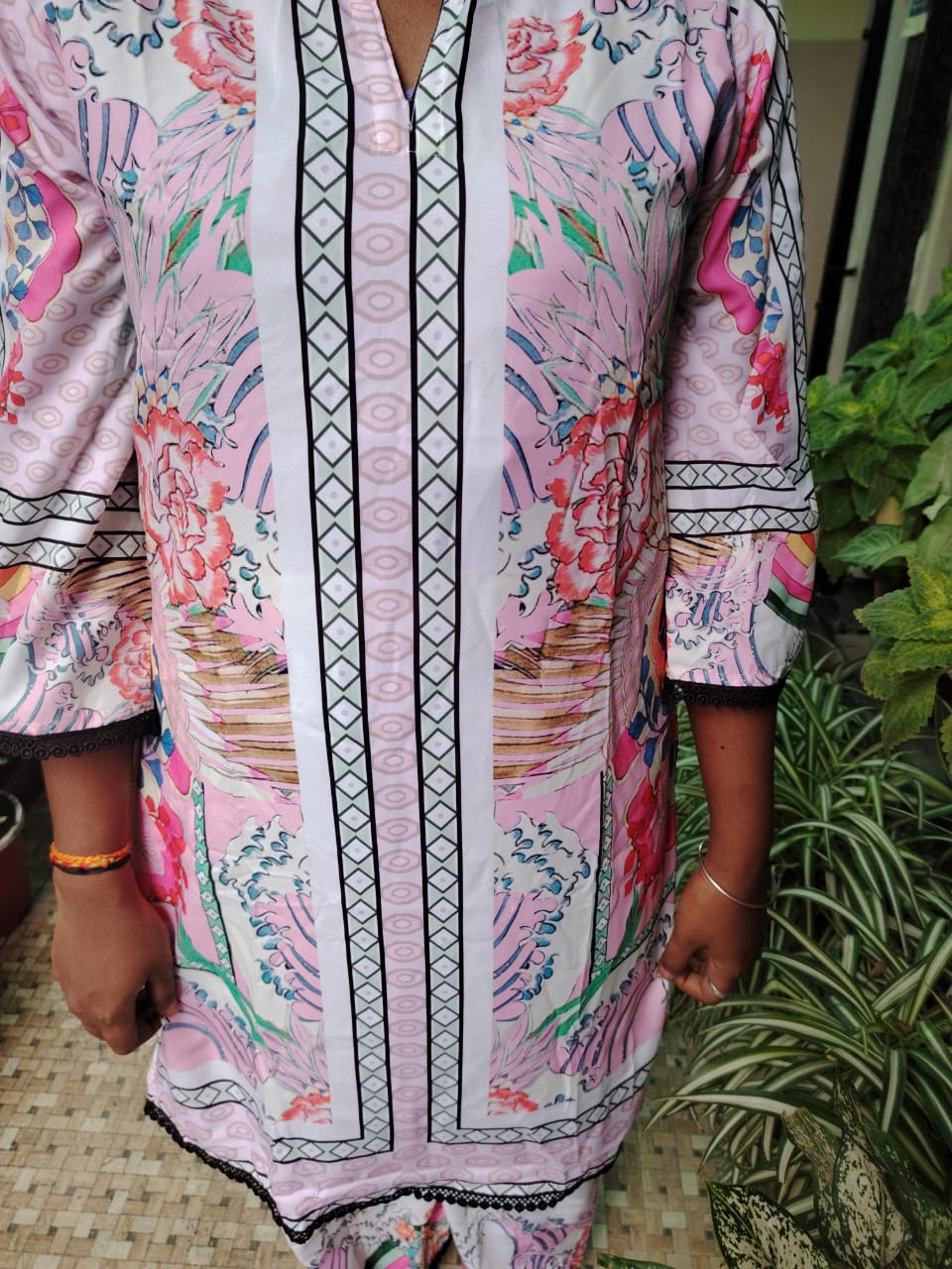 pink printed turkish crep cord set