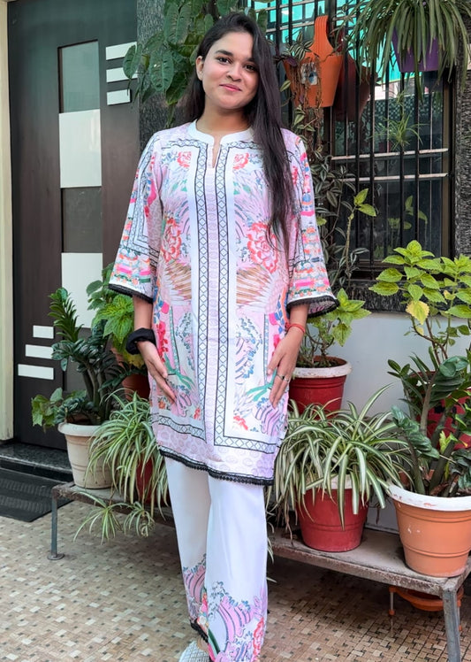 pink printed turkish crep cord set