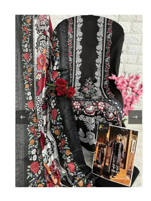 Black Digital printed Cotton Kurti pant Dupatta Set