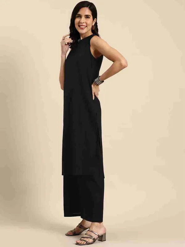 Black pure cotton sleevless kurti with pant