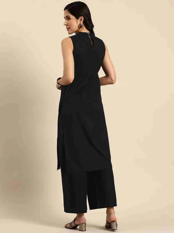 Black pure cotton sleevless kurti with pant
