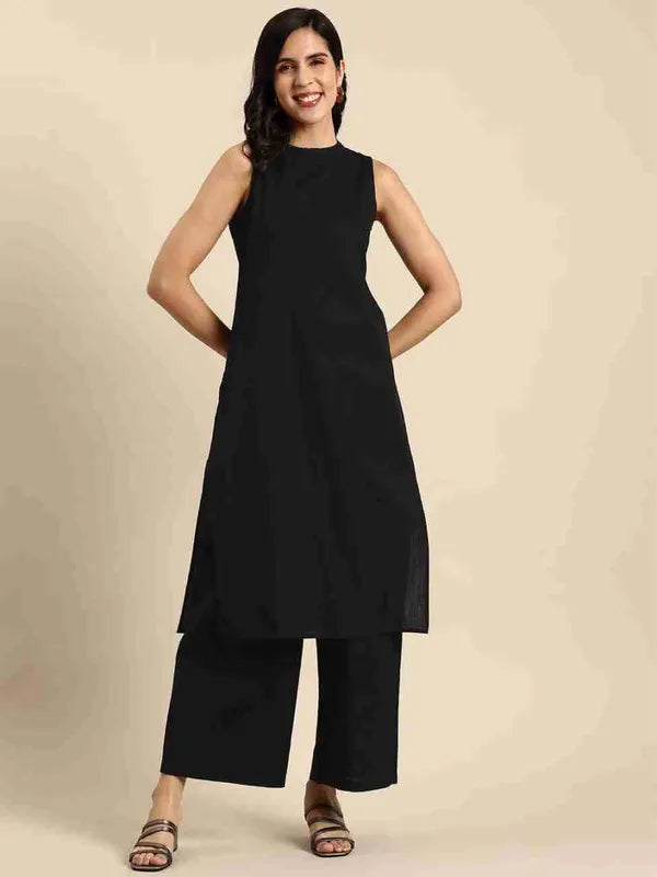 Black pure cotton sleevless kurti with pant