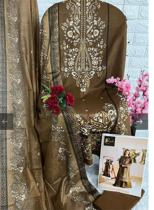 Brown Digital Printed Cotton kurti pant dupatta set