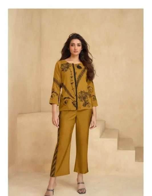 Coffee black embroidery stylish cord set