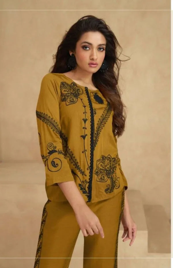 Coffee black embroidery stylish cord set