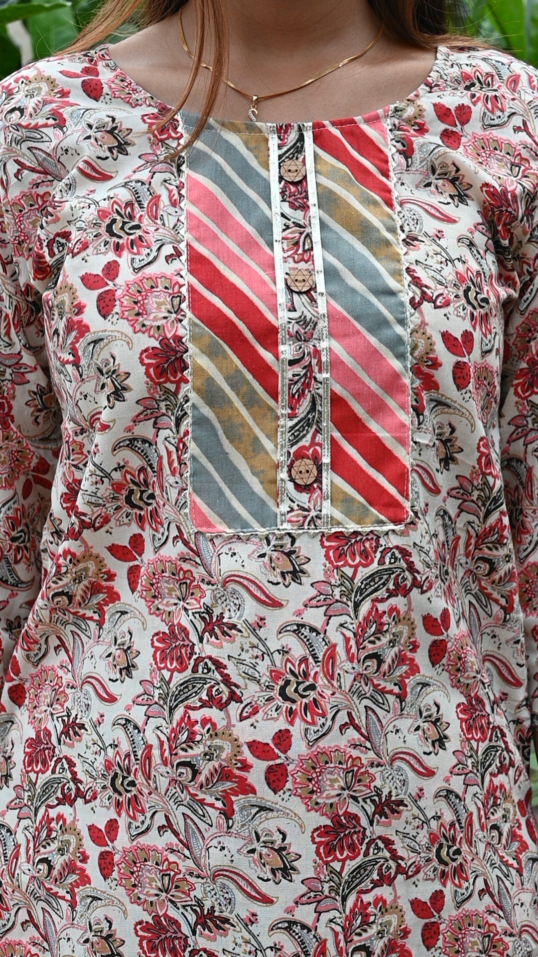 Multicolour cotton kurti pant set for women