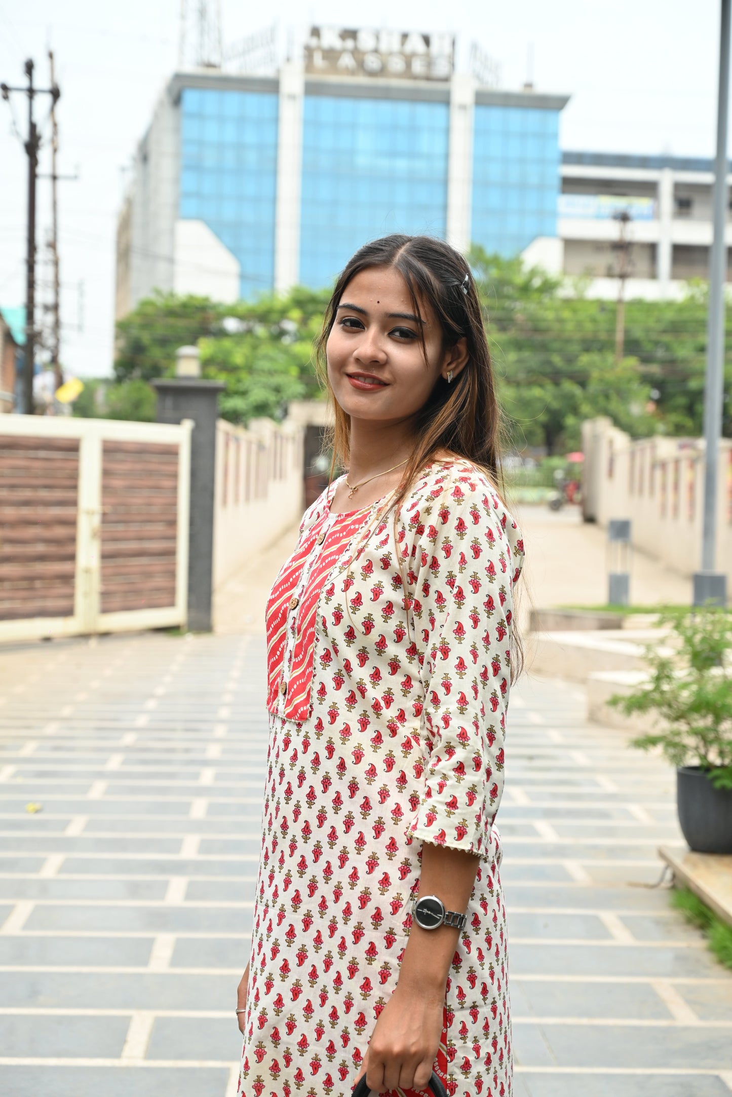 Red chunri design cotton kurti pant set