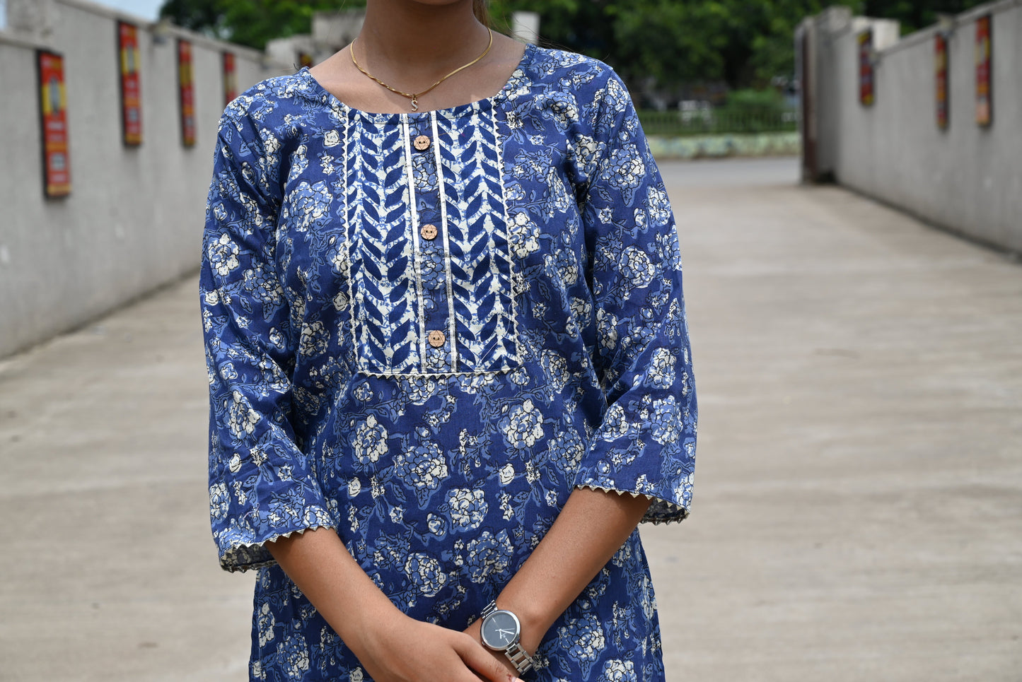 Indigo Cotton Jaipuri Kurti Pant Set