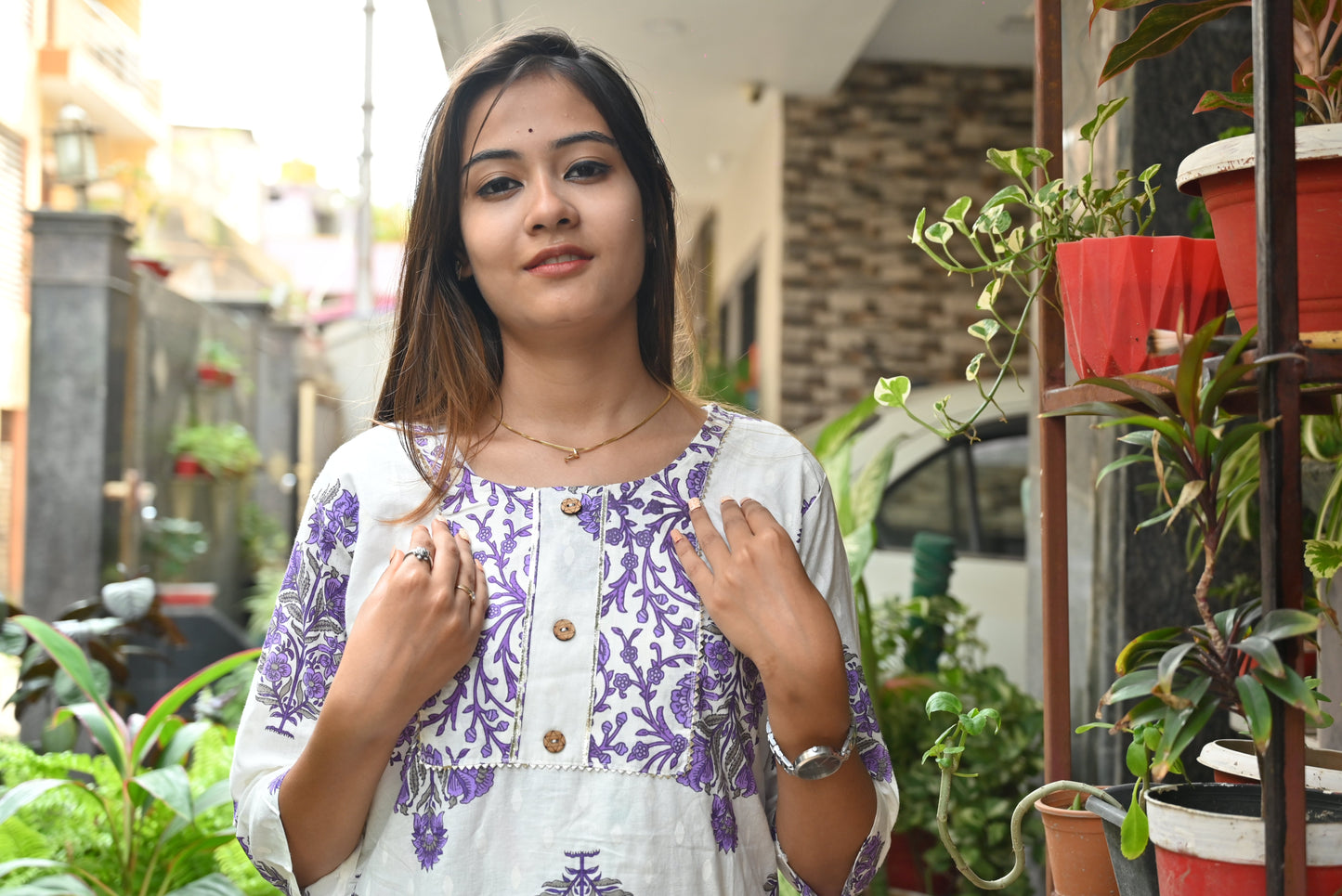 white purple kurti pnt set