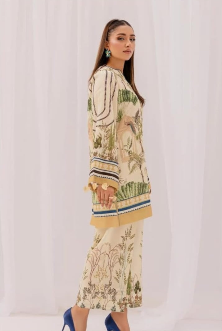 Off White Cream stylish turkish printed cord set for women