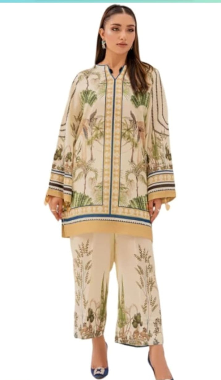 Off White Cream stylish turkish printed cord set for women