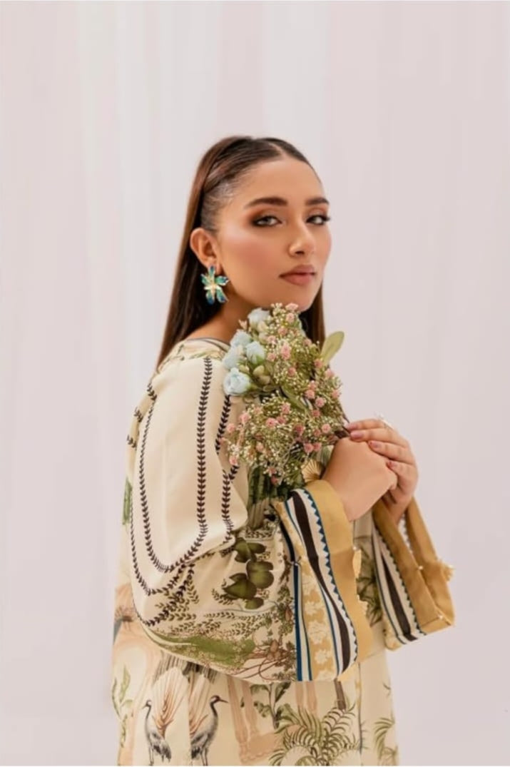 Off White Cream stylish turkish printed cord set for women