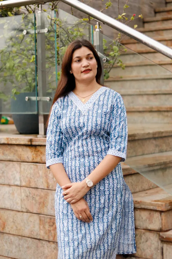 Grey Jaipuri Cotton Kurti Pant Set