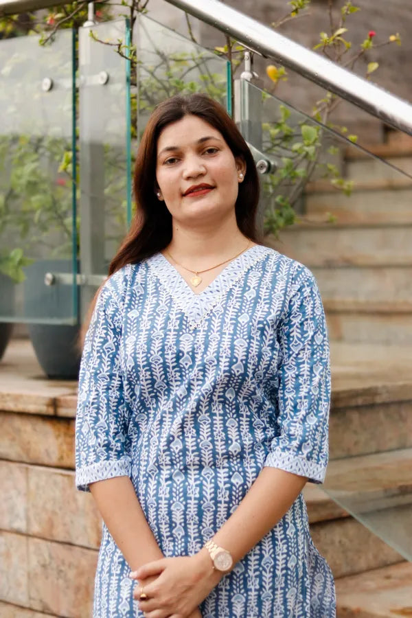 Grey Jaipuri Cotton Kurti Pant Set