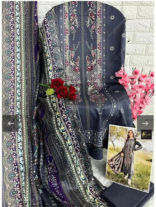 Grey Digital printed  Cotton Kurti pant Dupatta Set