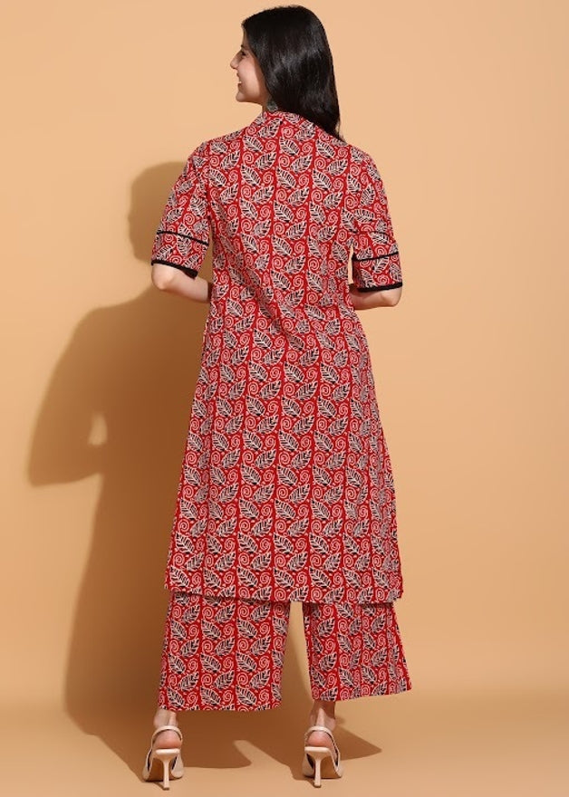 Red Jaipuri Formal Cotton Coord Set