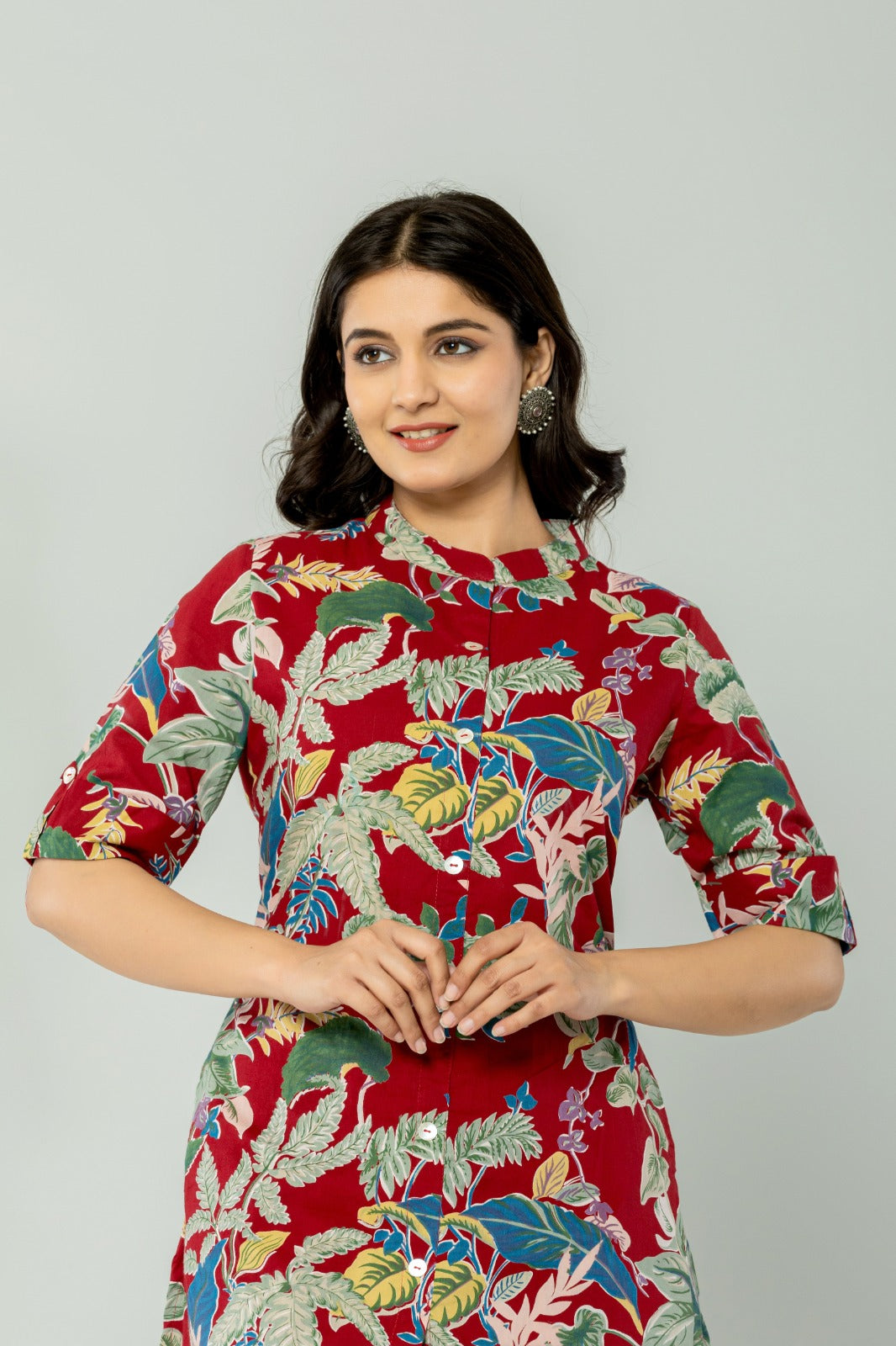 Maroon Pure Cotton Kurti Pant Set For Women