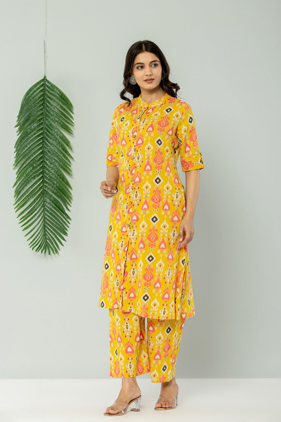 Yellow Batik Print Pure Cotton Kurti Pant Set For Women