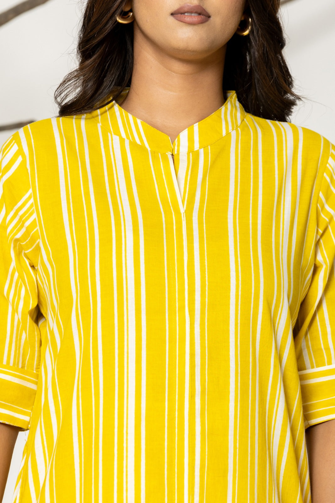 Yellow Formal Striped Cotton Kurta Set for Women
