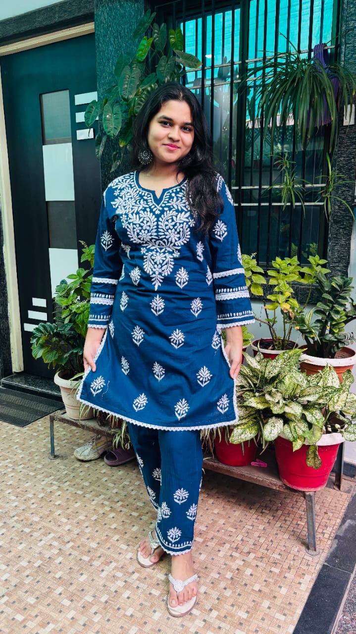 Neel Tara Midnight Blue Chikankari Co-ord set