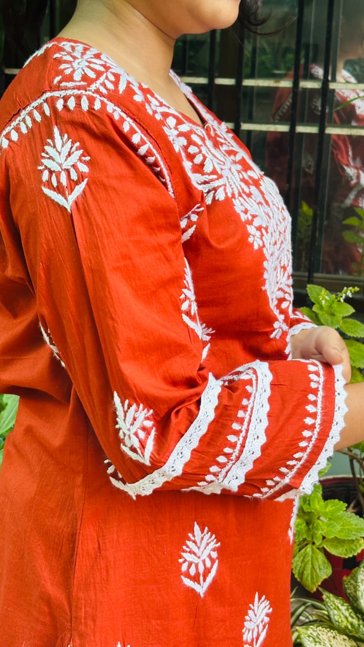 Surkh Ziya  Burnt Orange Chikankari Co-ord set