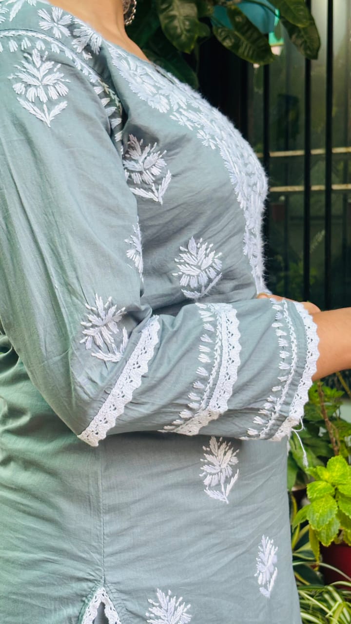 Ash Grey Chikankari Co-ord Set