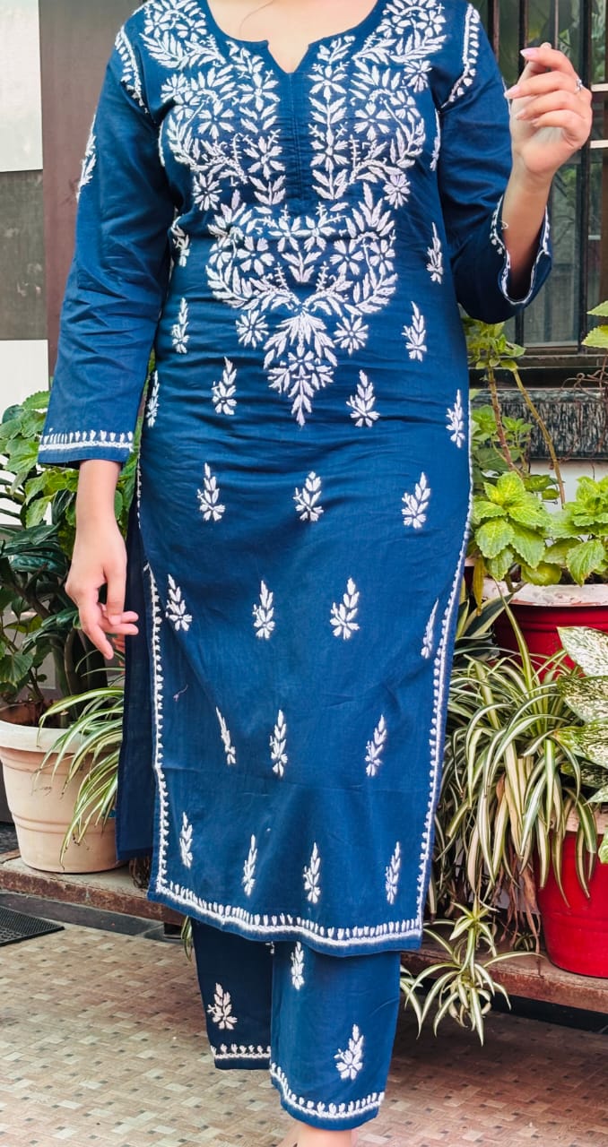 Navy blue chikankari Kurti Pant