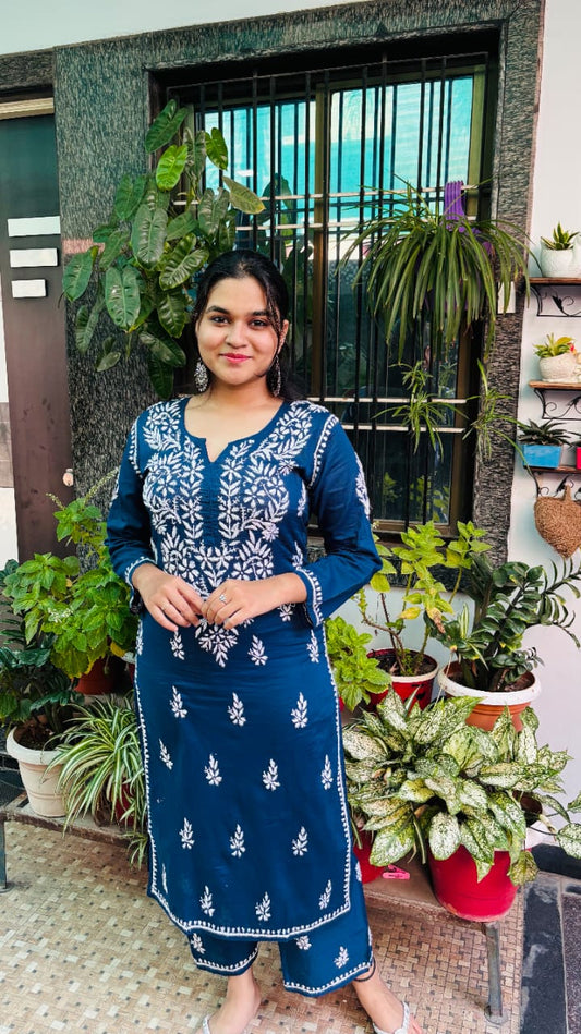 Navy blue chikankari Kurti Pant