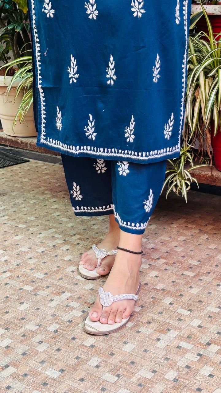 Navy blue chikankari Kurti Pant