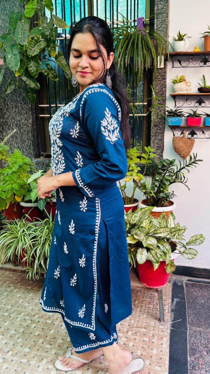 Navy blue chikankari Kurti Pant