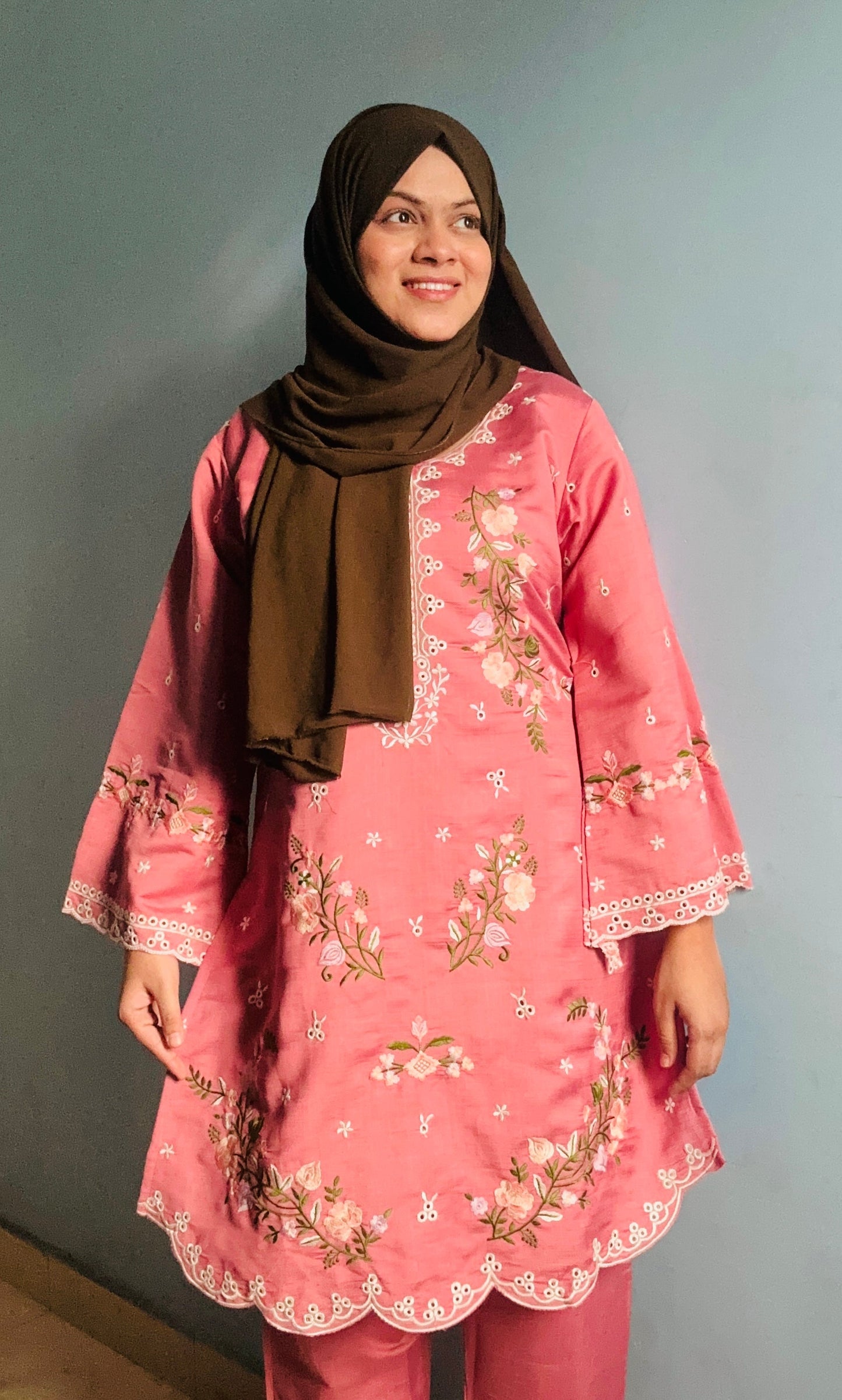 Rose pink Bloom Embroidered Pakistani Cord Set 🌸