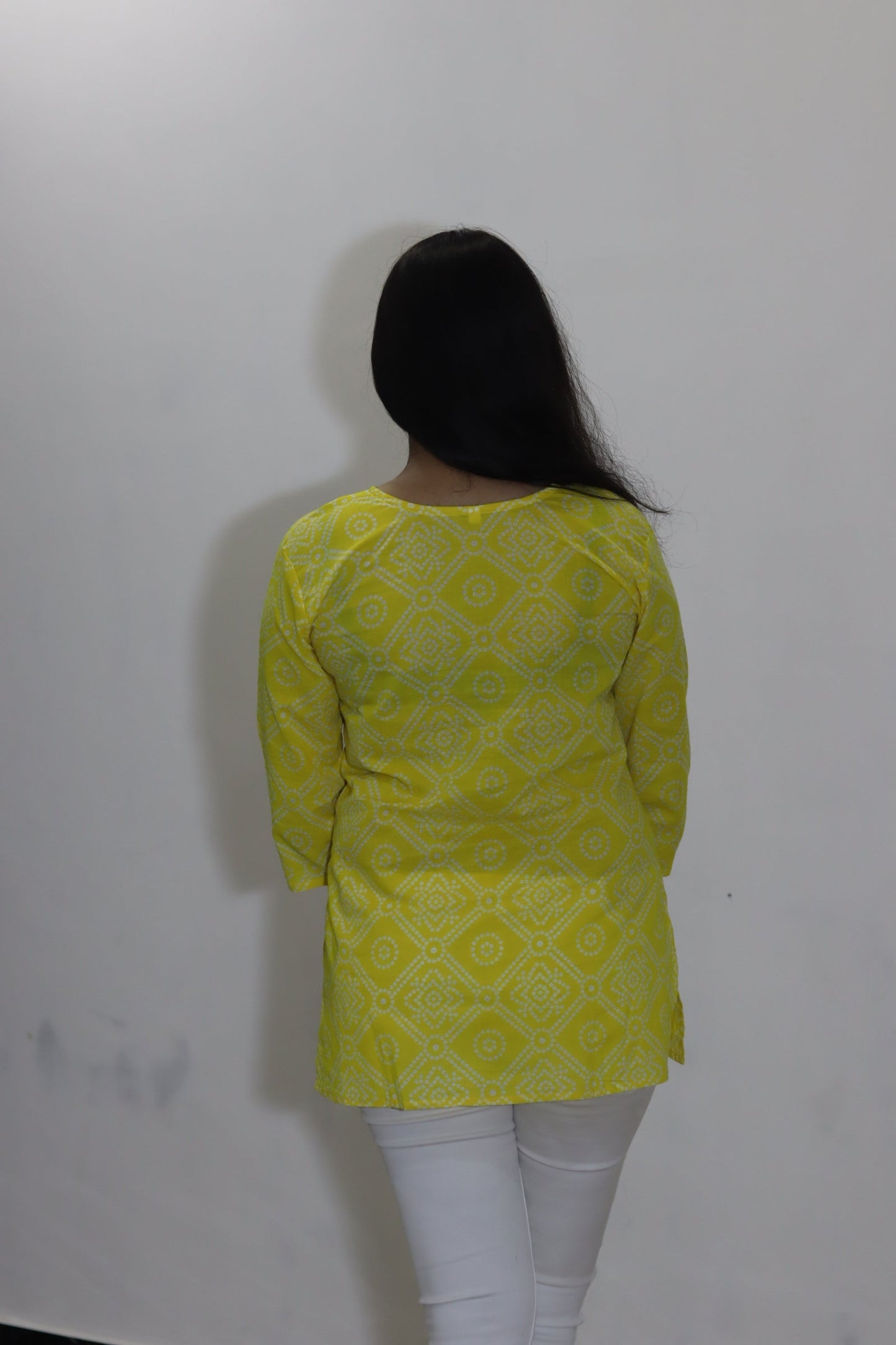 Yellow bandhani cotton jaipuri top for women