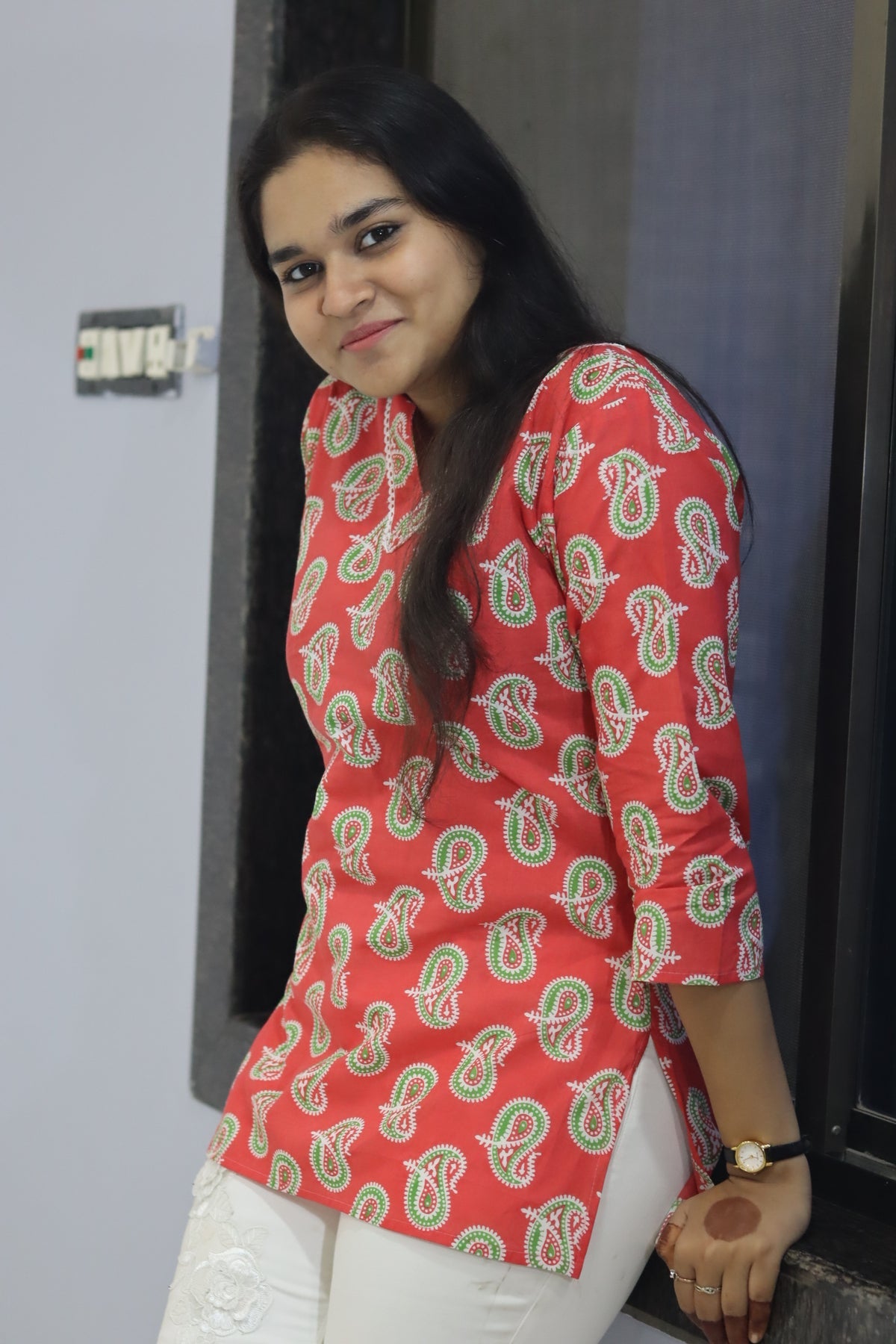 Red pure cotton jaipuri top for women