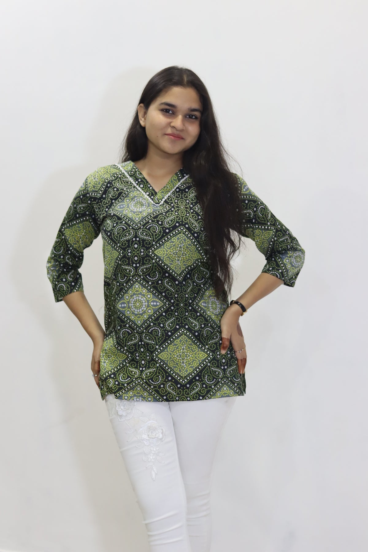 Black bandhani print pure Jaipuri cotton top for women