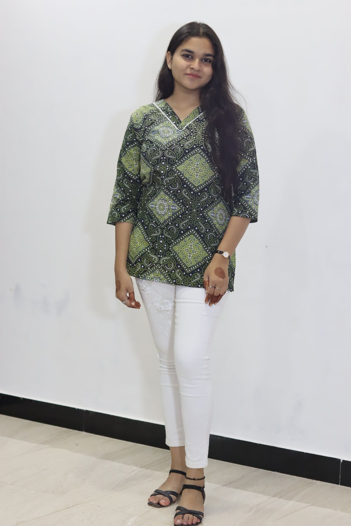 Black bandhani print pure Jaipuri cotton top for women