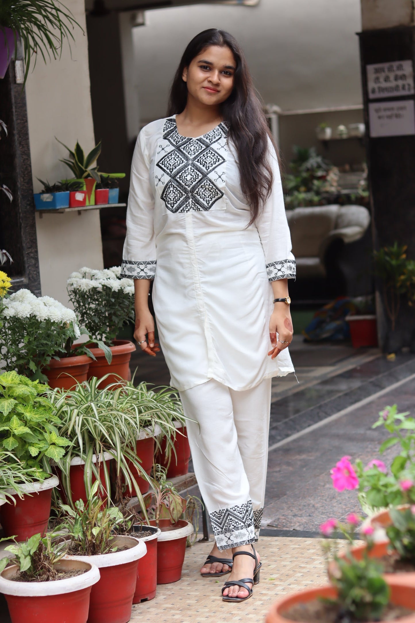 White Rayon Cotton Embroidered Co-Ord Set