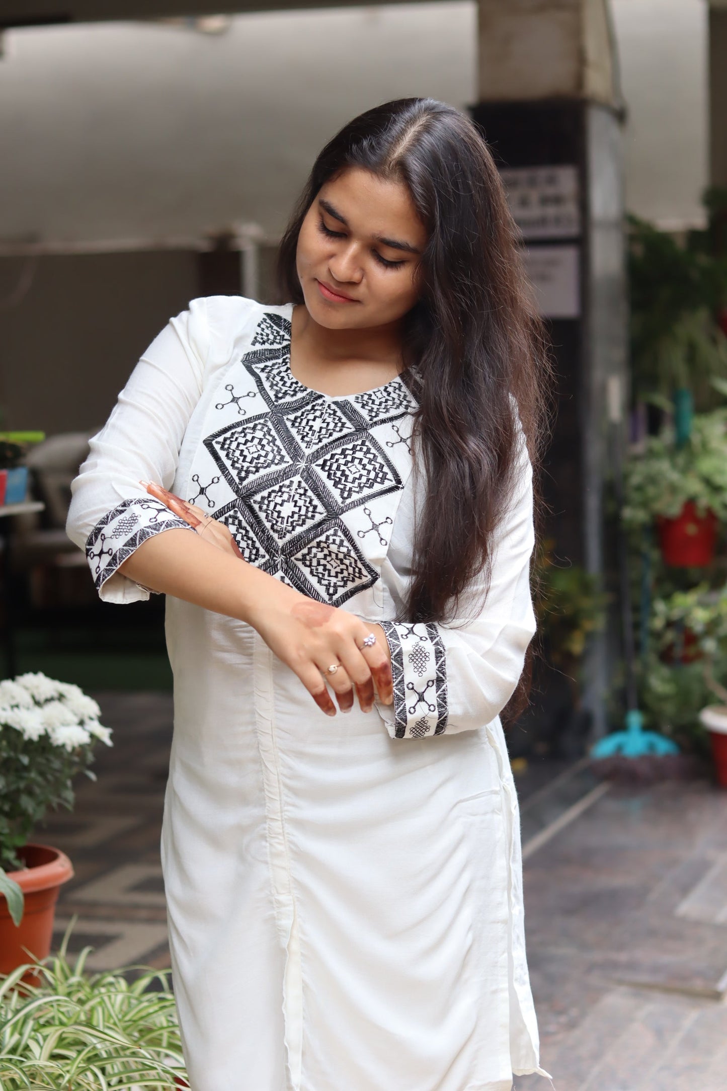 White Rayon Cotton Embroidered Co-Ord Set