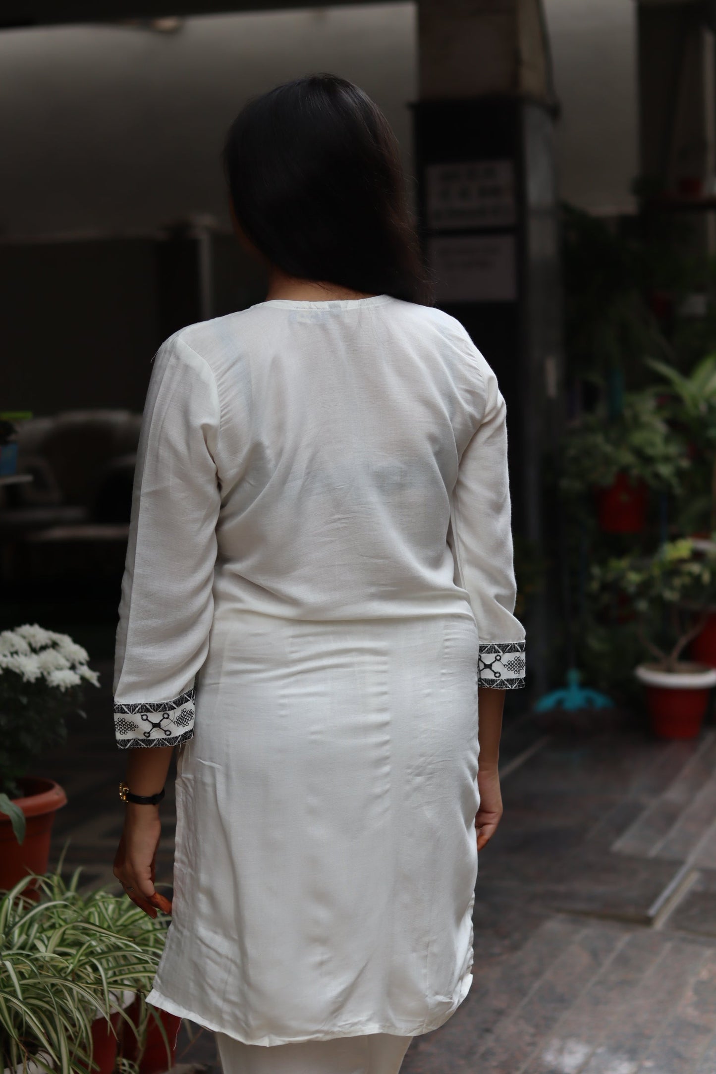 White Rayon Cotton Embroidered Co-Ord Set