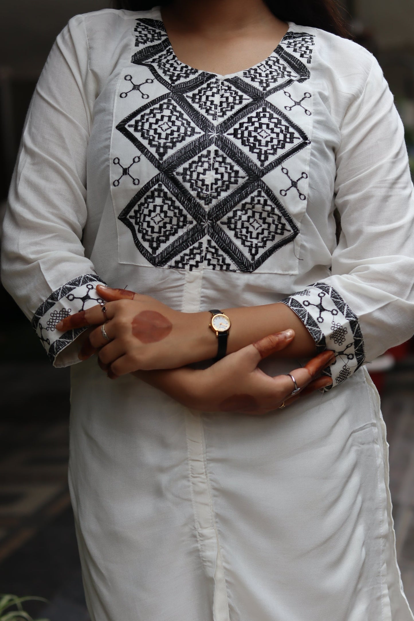 White Rayon Cotton Embroidered Co-Ord Set