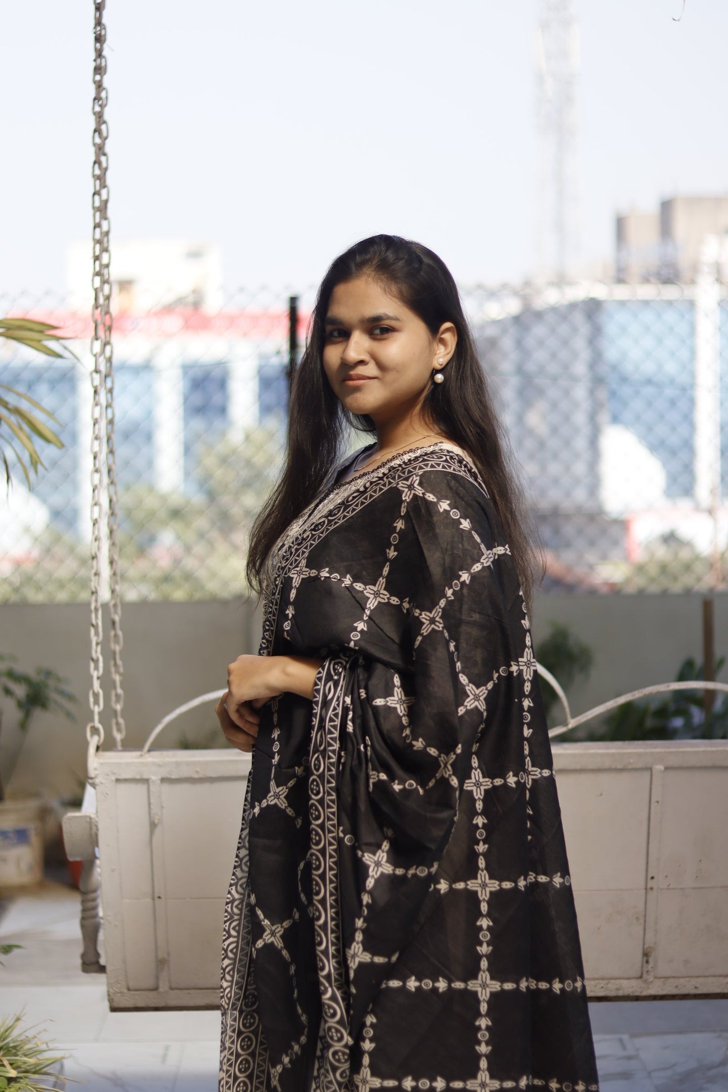 black and cream Digital Printed cotton kurta pant dupatta set