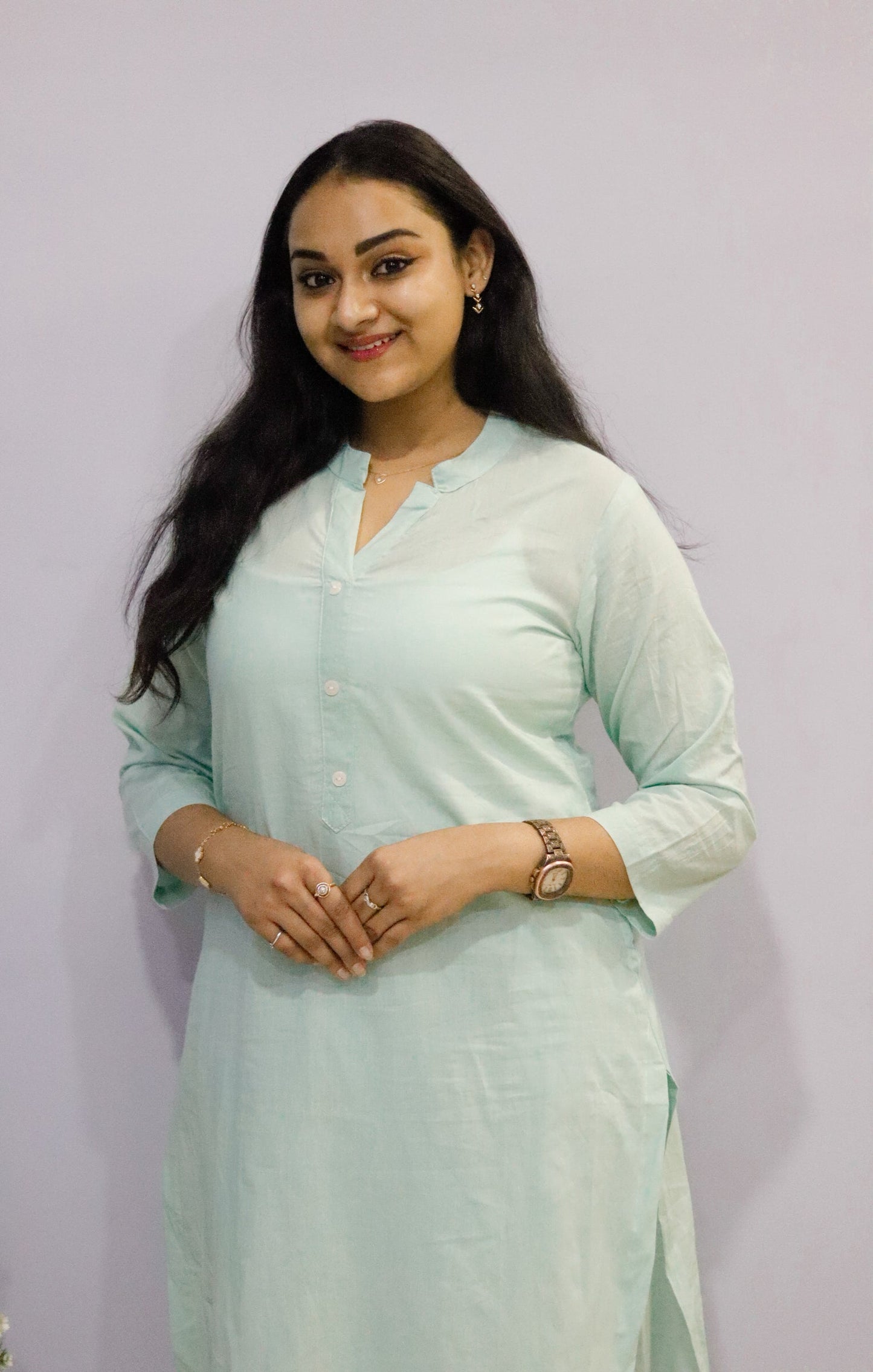 Pista Green pure cotton kurti pant cord set with pocket for working women