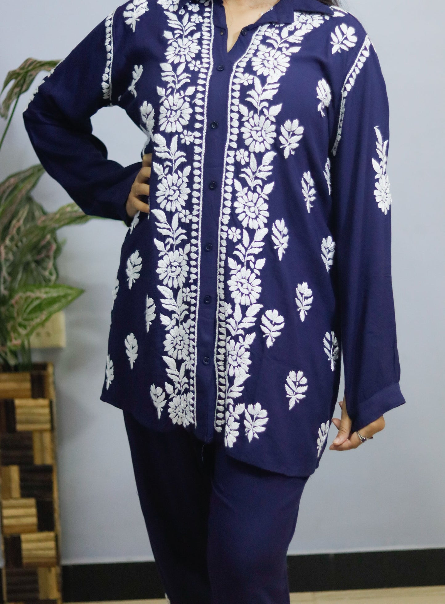 Navy Blue Chikankari Coord Set