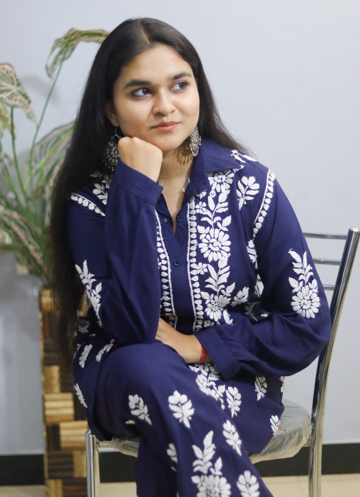 Navy Blue Chikankari Coord Set
