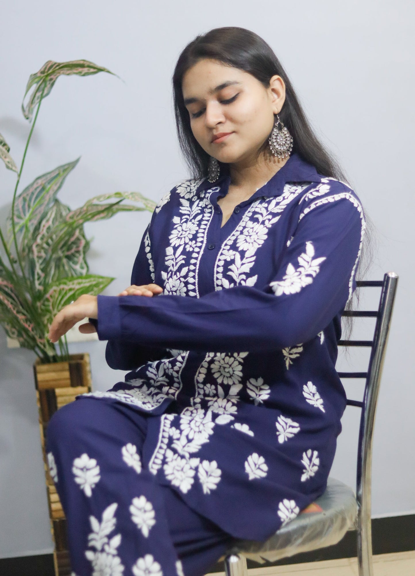 Navy Blue Chikankari Coord Set