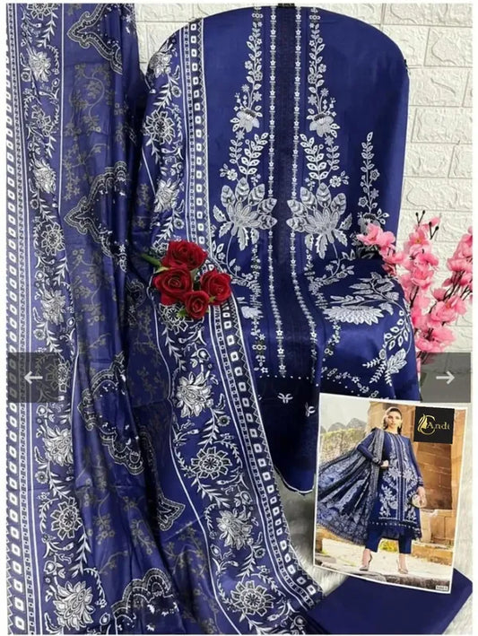 NAVY BLUE Digital Printed  cotton kurti pant dupatta set
